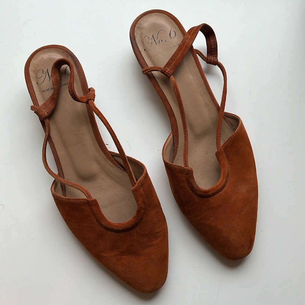 No. 6 low heel sandals, rusty suede